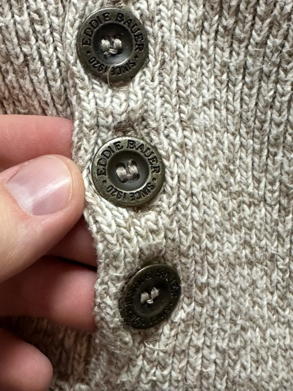 Vintage USA Made Eddie Bauer Beige Knit Henley Sweater Size XXL Tall - Picture 2 of 7